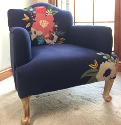 Navy Blue Large Floral Embroidered Club Chair With Nailheads (1 Of 4) See Photos