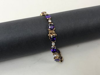 Plated Linked Bracelet With Faceted Stones