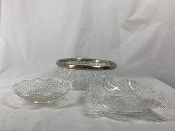 Crystal Glass Bowl And Diamond Cut Dish