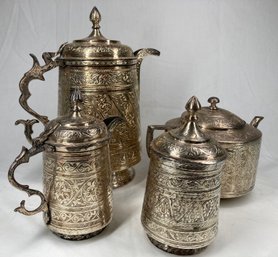 Big Wonderful Antique Cashmere & Pakistani Silver Embossed Tea Set