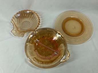 Assortment Of Orange Glass Trays