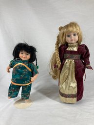 Pair Of Vintage Dolls On Stands