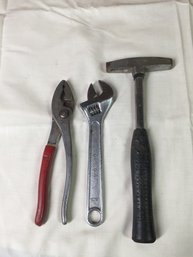 Group Of Tools- Pliers, Wrench, Hammer, Small Tack Hammer