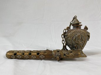 Antique Nepalese Pen Case Inkwell With Buddhist Symbols