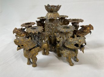 Antique Bronze Candelabra With Chinese Lions Or Foo Dogs