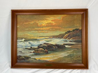 Robert Wood 'Ocean Waves Scene' Framed Canvas Print