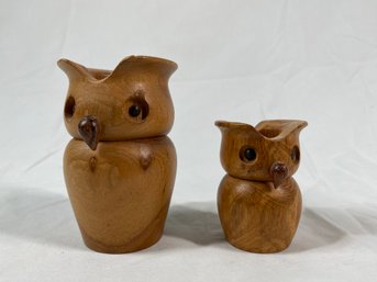 Mid Century Hand Carved Owl Set
