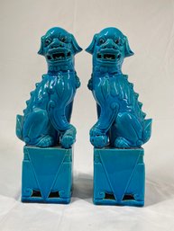 Asian Antique Tibetan Temple Dogs Glazed Pottery
