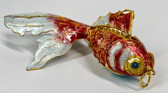 Beautiful Vintage Cloisonne' Enamel Articulated Large Fantail Koi Fish