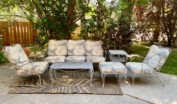 Great 6 Piece Metal And Padded Seat Outdoor Set With Rug Ensemble