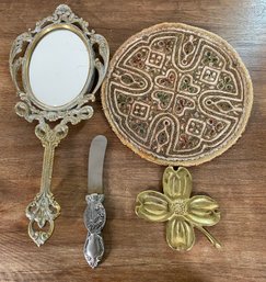 Collection Of Decorative Trinkets Featuring Cast Metal Mirror & More