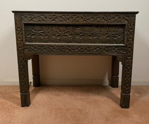 Carved Antique Table With Lid (see Photos For Condition)