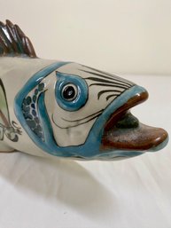 Mid Century Mexican Pottery Sculpture Of Colorfully Painted Fish