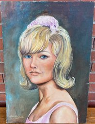 Vintage Portrait Of Girl In Pink Hat- Original Signed Painting On Canvas- Frank P. Butler 1973
