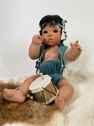 Native American Baby Doll With Drum & Furs