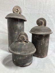 Set Of 3 Vintage Clay Containers