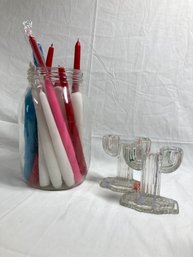 Set Of Assorted Candles With Holder