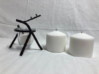 Set Of Candles With Decorative Holder