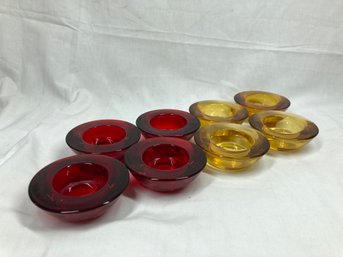 Lot Of Red And Yellow Glass Candle Holders