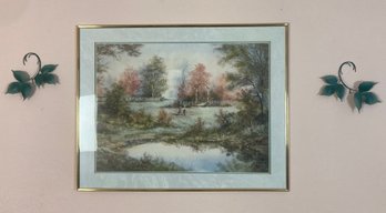 Framed Picture Of Children By A Pond With Least Wall Decor