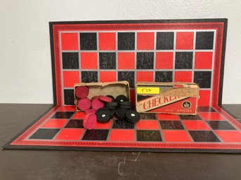 Vintage Checkers Board Game With Wooden Checkers (see Photos)