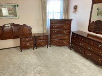 Bedroom Furniture Set, Wood Headboard,  (2) Bedside Cabinets, Chest Of Drawers,   Vanity & Mirror (see Photos)