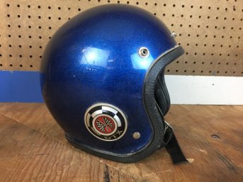 Vintage Motorcycle Helmet GTX Royal Metallic Blue With Chin Strap