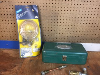 Vintage Green Metal Tackle Box With Brass Hose Bibs & Brass Fittings & RV  Quickie Flush In Package