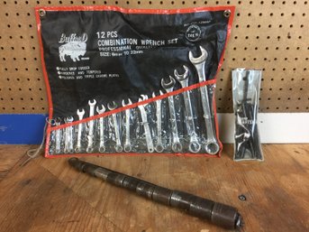 Metric End Wrenches & Sears Allen Hex Wrenches &  Vintage Sockets In Metal Holder SAE