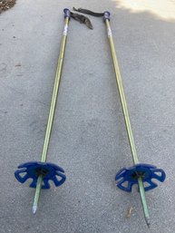 Ski Poles 2 Blue Aprox 4' With Leather Straps