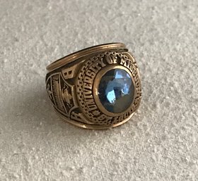 1968 University Of Missouri Class Ring 10k Gold Ring With Blue Stone