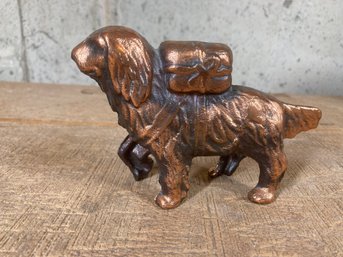 Dog Statue    Brass Type Finish    Dog With Pack     About 3' Tall.  (see Photos)