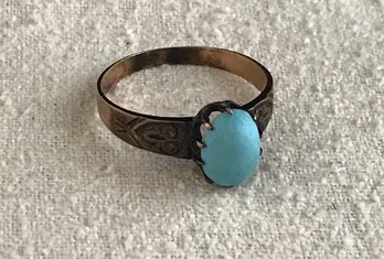 Antique Gold Toned Ring With Robins Egg Colored Stone