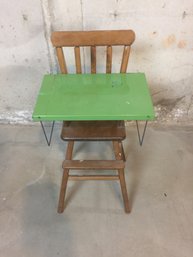 Small Wooden Doll High Chair & Vintage Green Doll Table