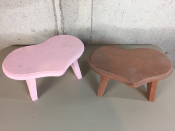 2 Wooden Heart Shaped Small Wooden Stools