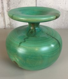 Beautiful Artist Signed Hand Turned Green Wooden Vase