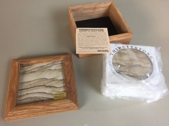 Near New/Fancy Sandstone Coaster Set With Box