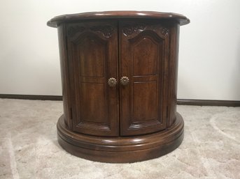 Round Wooden End Table With Doors