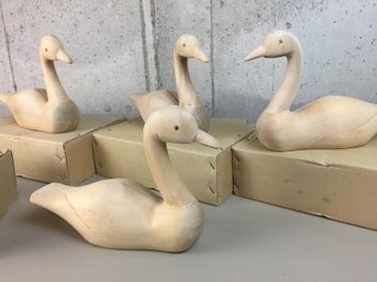 4 Wooden Geese In Original Boxes