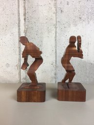 2 Really Cool Baseball Player Wood Cuts (changes When Turned, See Photos)