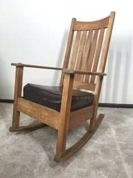 Vintage Large All Solid Wood Rocking Chair With Arms.  Nearly 37' Tall. (Please See Photos)