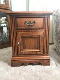 Solid Wood Broyhill Side Table With Drawer Side Rack.  Approx. 22 1/2 ' Tall & About 18 ' W.  (see Photos)