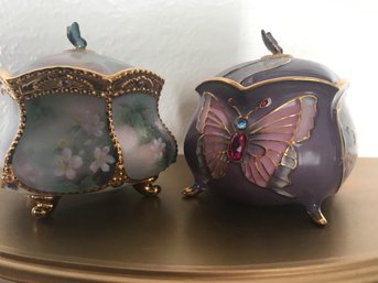 China Heirloom Porcelain Music Boxes (2).  Only The China Is Offered Not  Gold Sconce.    (Please See Photos)