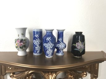 Capodimonte Type  Porcelain Vase,  3 Small Blue Vases And One Dark Vase  (please See Photo) 4 Total Pieces