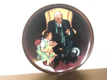 Norman Rockwell & Other Decorative Wall Plates  1 Doily (please See Photo)  Shelf Not Included