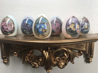 6 Porcelain Eggs- Butterfly Garden By The Danbury Mint (shelf Not Included ) See Photos.