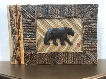 Hand Bound Wood Book Covers Featuring A Black Bear Approx. 17' Long.  (see Photos)  Shelf Not Included