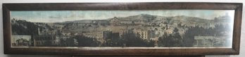 Panaramic Lithographic Photo In Wood Frame  Featuring Historic Places.