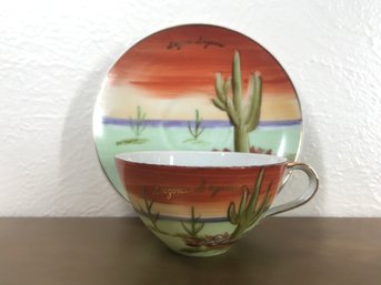 Teacup & Saucer Featuring Arizona Cactus Desert Landscape. Table Not Included. (see Photos)