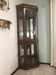 Wood Curio Cabinet Approx. 6' By 16' Glass Doors & Shelves W  Lights  & Mirrors (See Photos)